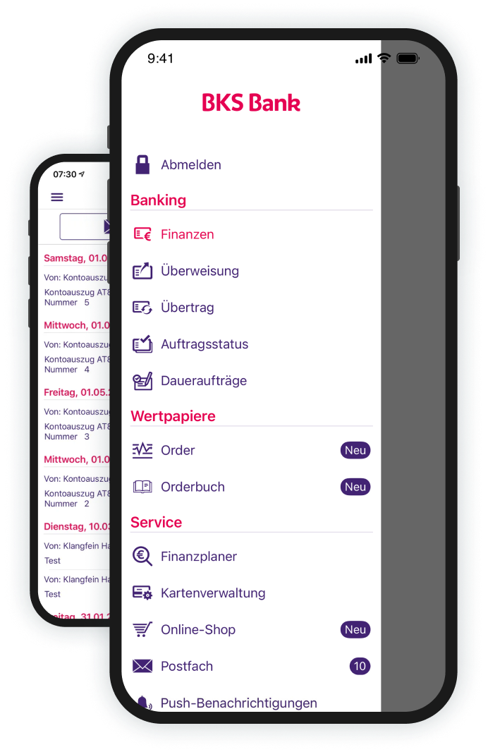 Handy mit geöffneter BKS Bank App Handy mit geöffneter BKS Bank App